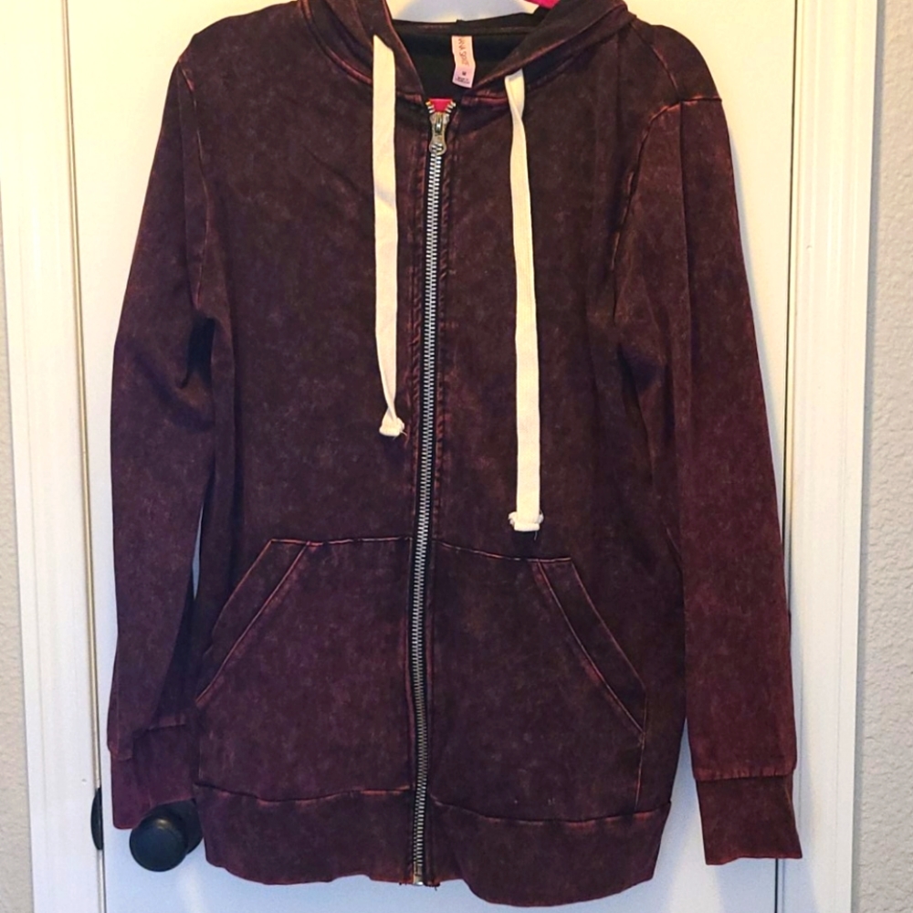 Pink and black stonewash zip up hoodie